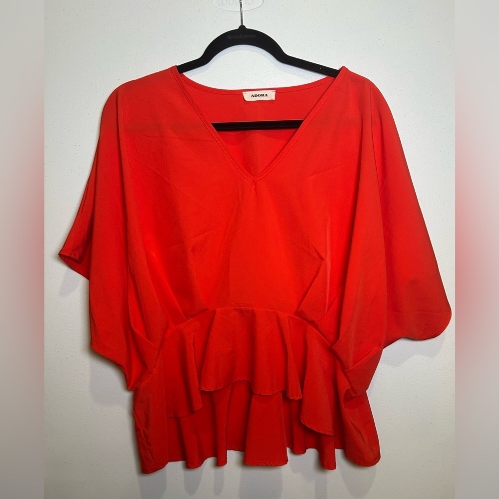 ADORA Women's Burnt Orange Ruffle Blouse. Size Large